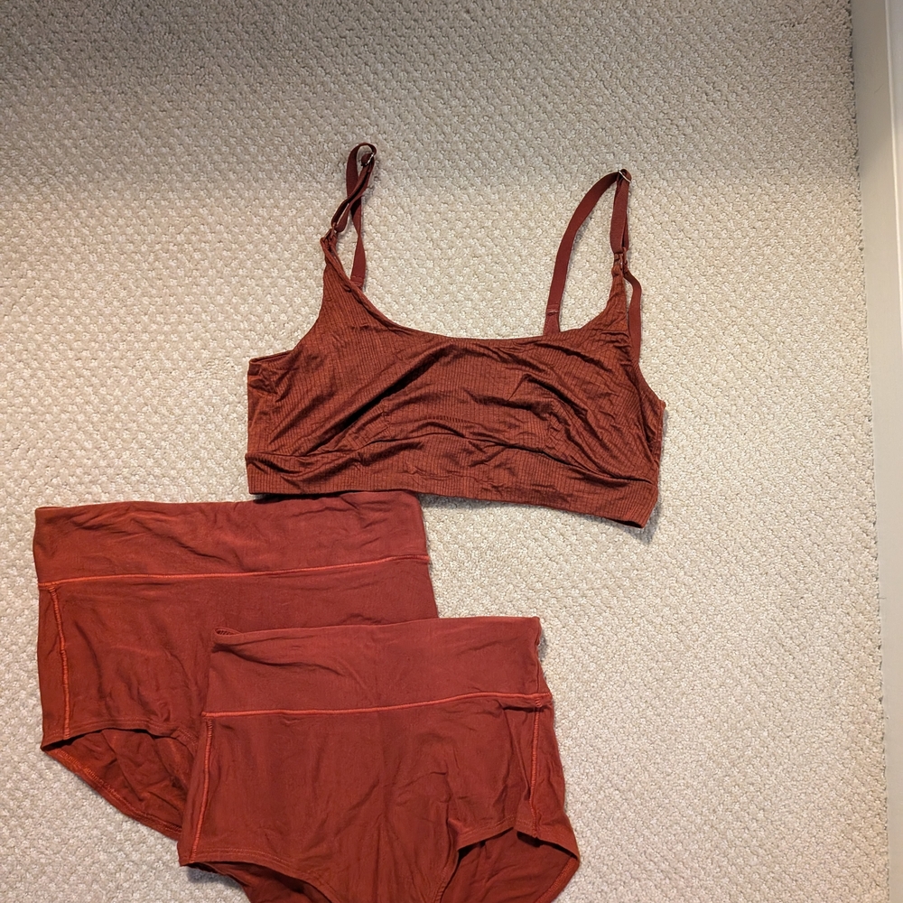 Bodily Everything Bra Medium All-in Panty Set Rust Orange Maternity Postpartum